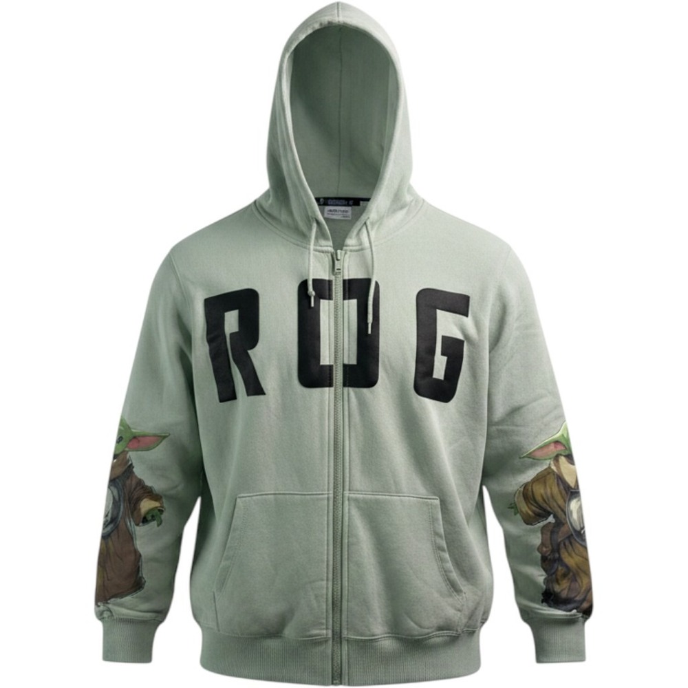 Star Wars The Mandalorian Grogu Zip Up Hoodie Sage Green XS Baby Yoda Graphic